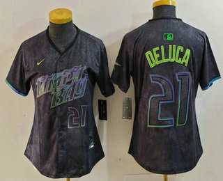 Womens Tampa Bay Rays #21 Jonny DeLuca Number Charcoal 2024 City Connect Limited Stitched Jersey